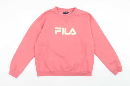 Fila Womens Pink Logo Pullover Sweatshirt Size L Casual Style