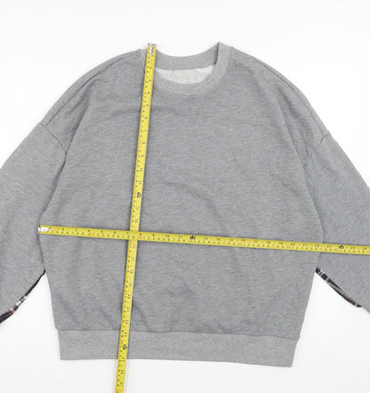 BWG Women Grey Plaid Sleeve Pullover Sweatshirt L Casual Style