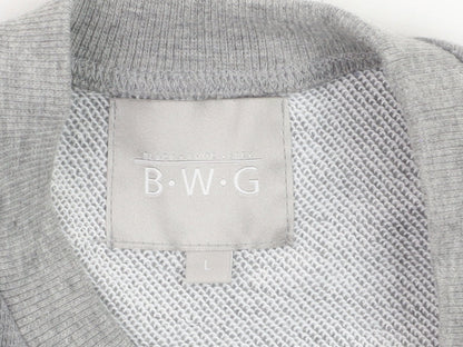 BWG Women Grey Plaid Sleeve Pullover Sweatshirt L Casual Style