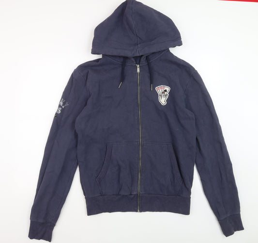 Superdry Womens Navy Blue Full Zip Hoodie Size L Cotton Blend