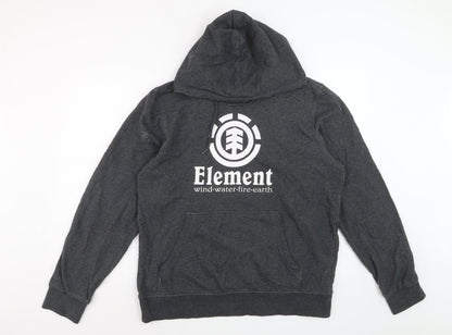 Element Men Grey Pullover Hoodie L Graphic Cotton Skate Sweatshirt