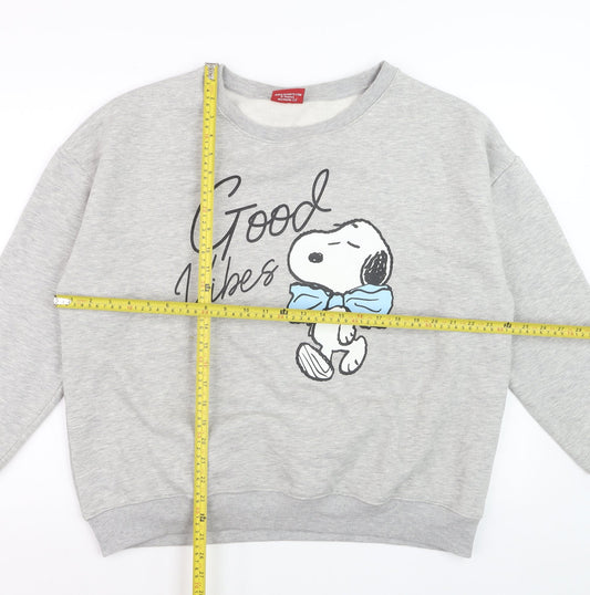 Peanuts Women Grey Snoopy Good Vibes Sweatshirt XL Casual