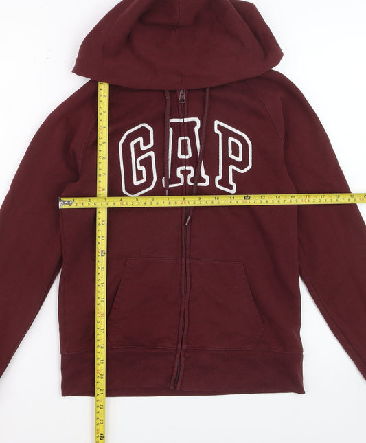 GAP Womens Burgundy Full Zip Hoodie Small Cotton Logo Casual