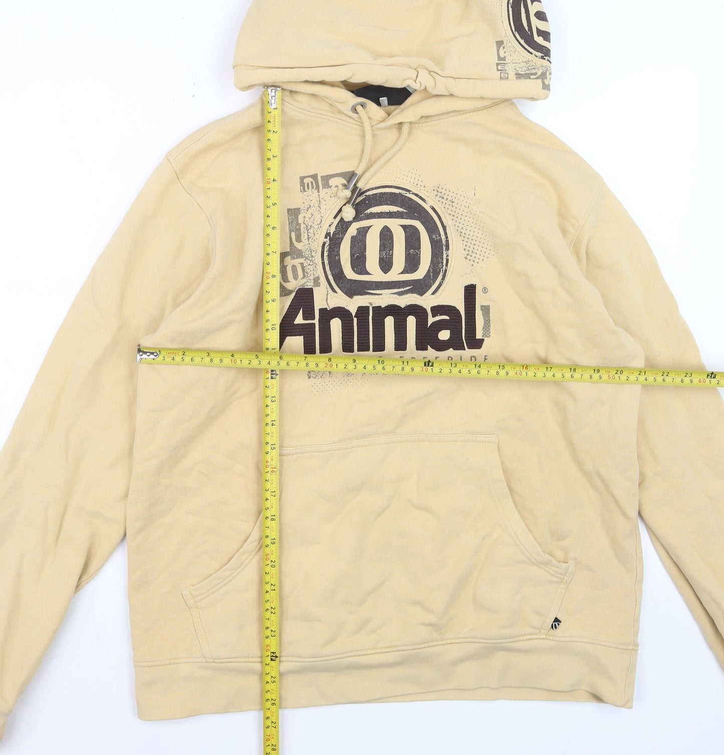 Animal Men’s Beige Pullover Hoodie Size L Cotton Fleece Sweatshirt