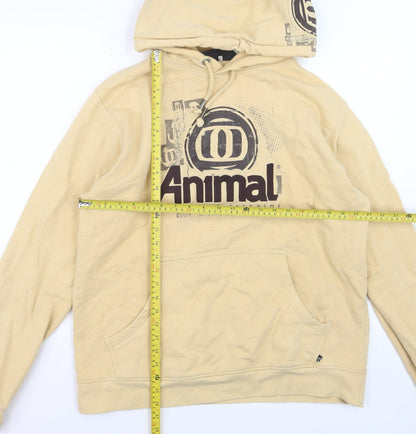 Animal Men’s Beige Pullover Hoodie Size L Cotton Fleece Sweatshirt