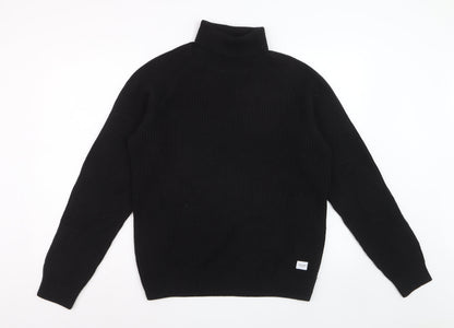 Jack & Jones Men’s Black Roll Neck Ribbed Knit Jumper Size M