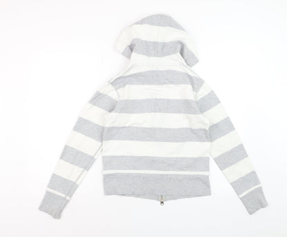 GAP Women Grey White Striped Full Zip Hoodie Cotton Medium