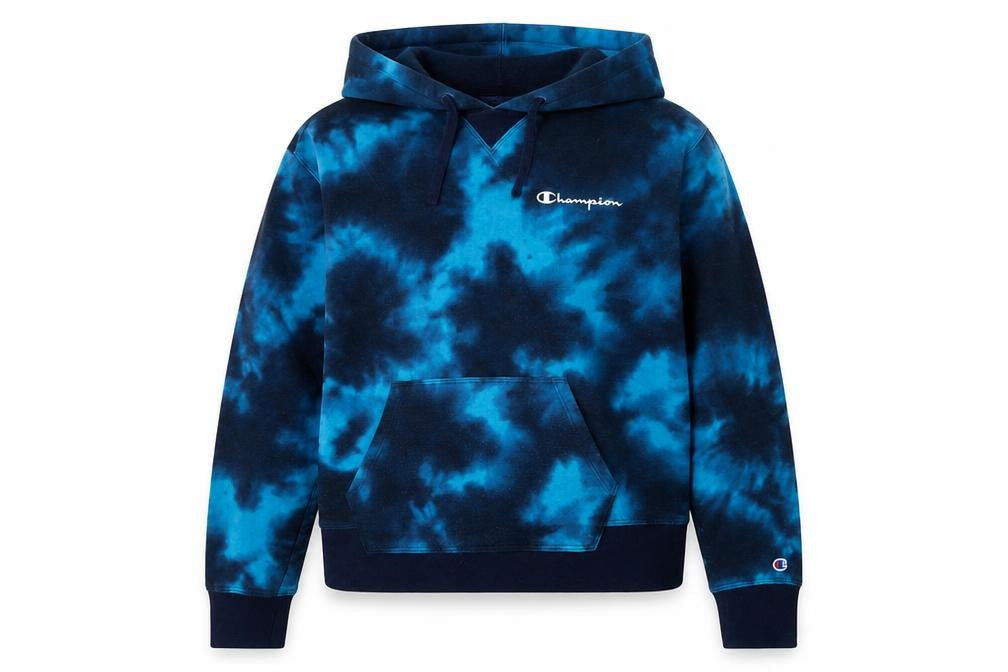 Champion Women's Blue Tie-Dye Pullover Hoodie Size M Cotton Blend