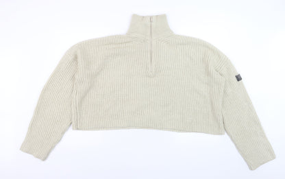 Urban Outfitters Women's Beige Chunky Half Zip Jumper Size M