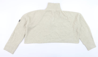 Urban Outfitters Women's Beige Chunky Half Zip Jumper Size M