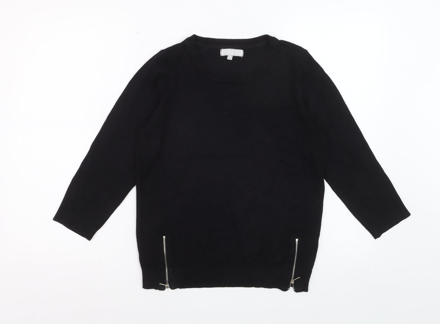Red Herring Women Black Zip Hem Jumper Size 12 Classic Knit