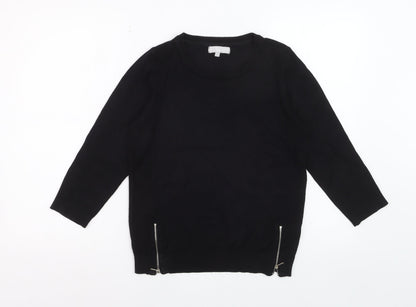 Red Herring Women Black Zip Hem Jumper Size 12 Classic Knit