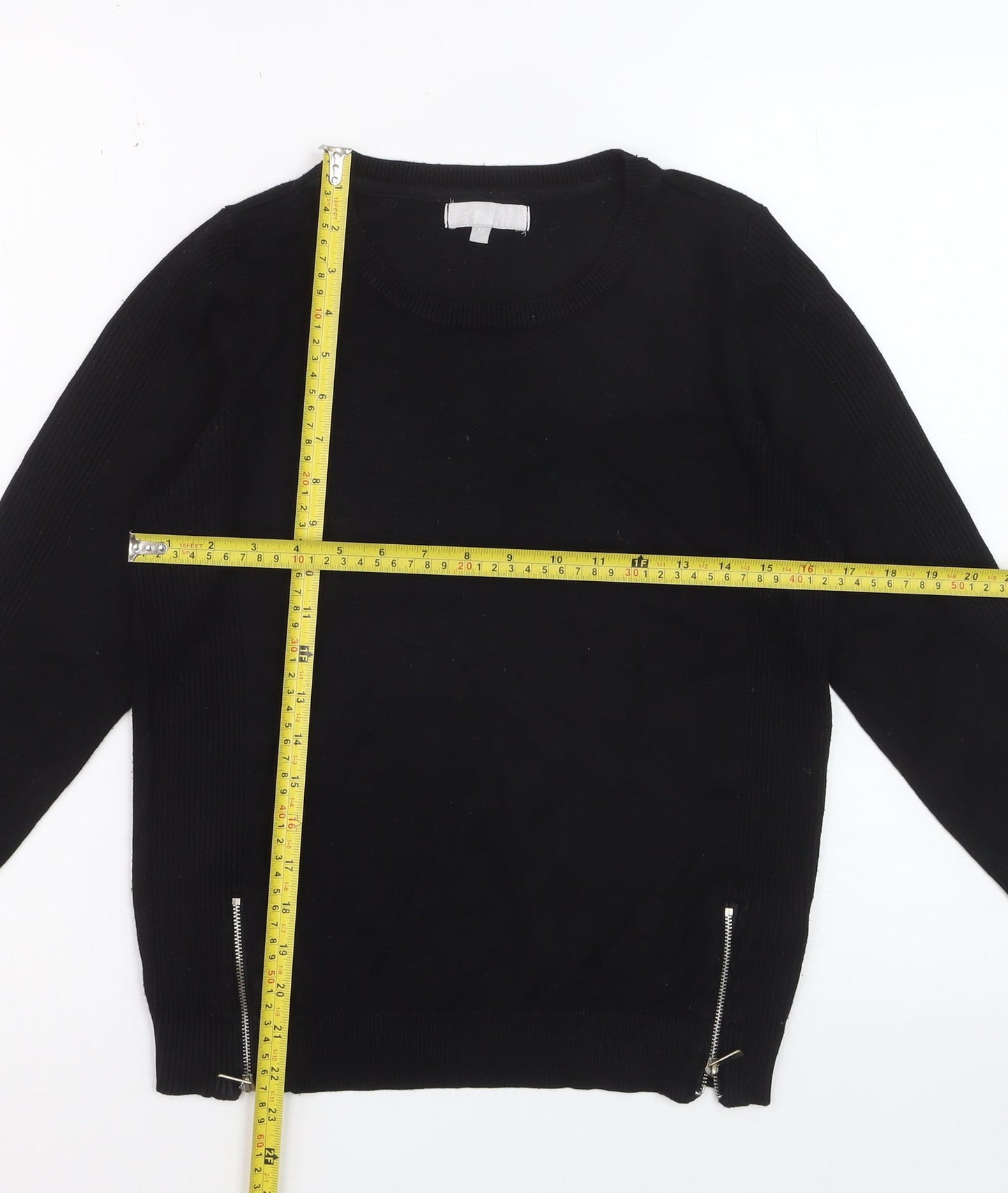 Red Herring Women Black Zip Hem Jumper Size 12 Classic Knit