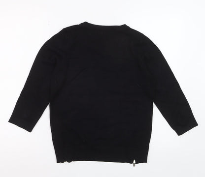 Red Herring Women Black Zip Hem Jumper Size 12 Classic Knit