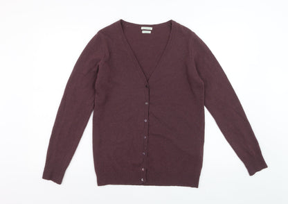 Benetton Women Brown Wool V-Neck Cardigan M Long Sleeve