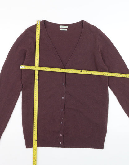 Benetton Women Brown Wool V-Neck Cardigan M Long Sleeve