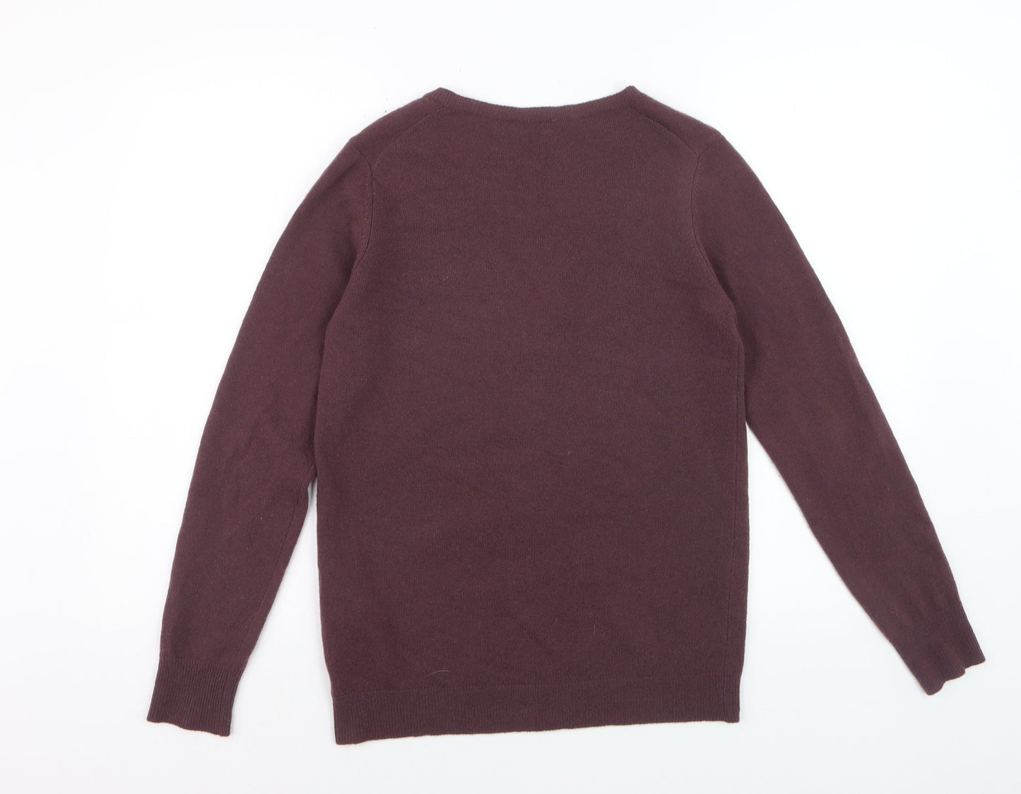 Benetton Women Brown Wool V-Neck Cardigan M Long Sleeve