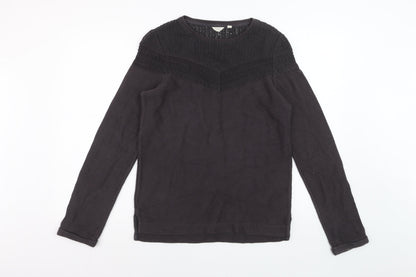 Fat Face Women's Black Cotton Blend Lace Knit Jumper Size 8