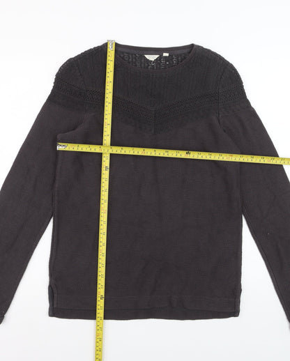 Fat Face Women's Black Cotton Blend Lace Knit Jumper Size 8