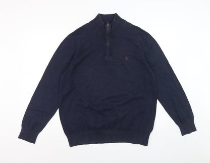 Timberland Men's Blue Cotton 1/2 Zip High Neck Jumper Size L