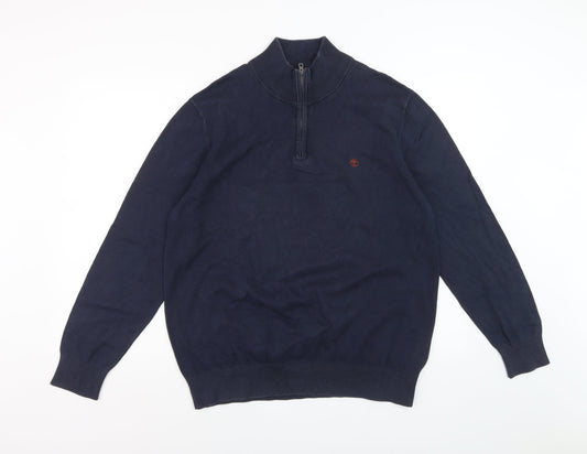 Timberland Men's Blue Cotton 1/2 Zip High Neck Jumper Size L