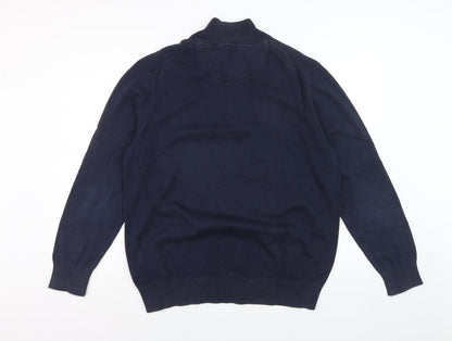 Timberland Men's Blue Cotton 1/2 Zip High Neck Jumper Size L