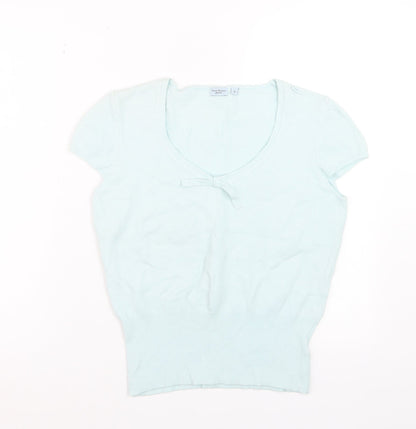 Anne Brooks Petite Women's Blue Short Sleeve Bow Knit Jumper Size 14