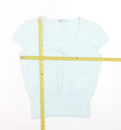 Anne Brooks Petite Women's Blue Short Sleeve Bow Knit Jumper Size 14