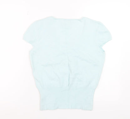 Anne Brooks Petite Women's Blue Short Sleeve Bow Knit Jumper Size 14
