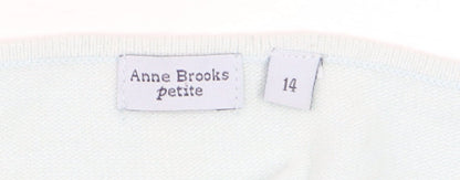 Anne Brooks Petite Women's Blue Short Sleeve Bow Knit Jumper Size 14