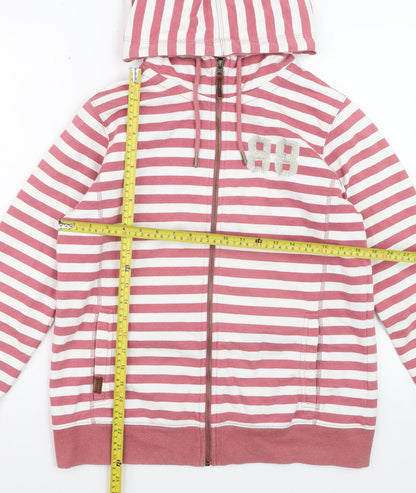 FatFace Women Pink White Stripe Full Zip Hoodie Size 16 Cotton Blend
