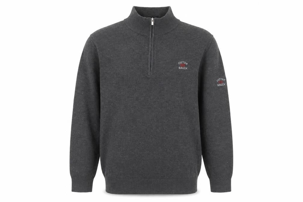 Cutter & Buck Men's Grey 1/2 Zip High Neck Polyester Jumper Size L