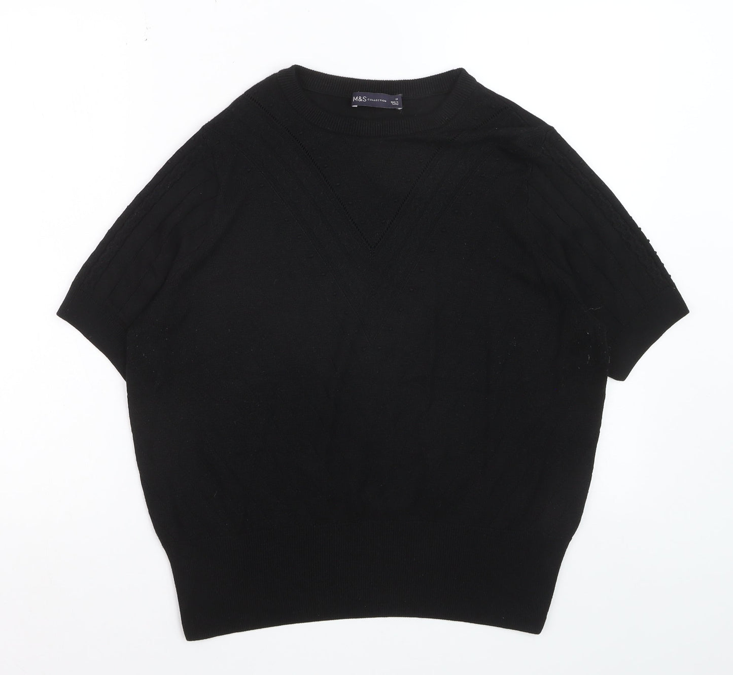 Marks and Spencer Women's Black Knit Short Sleeve Jumper Size 16