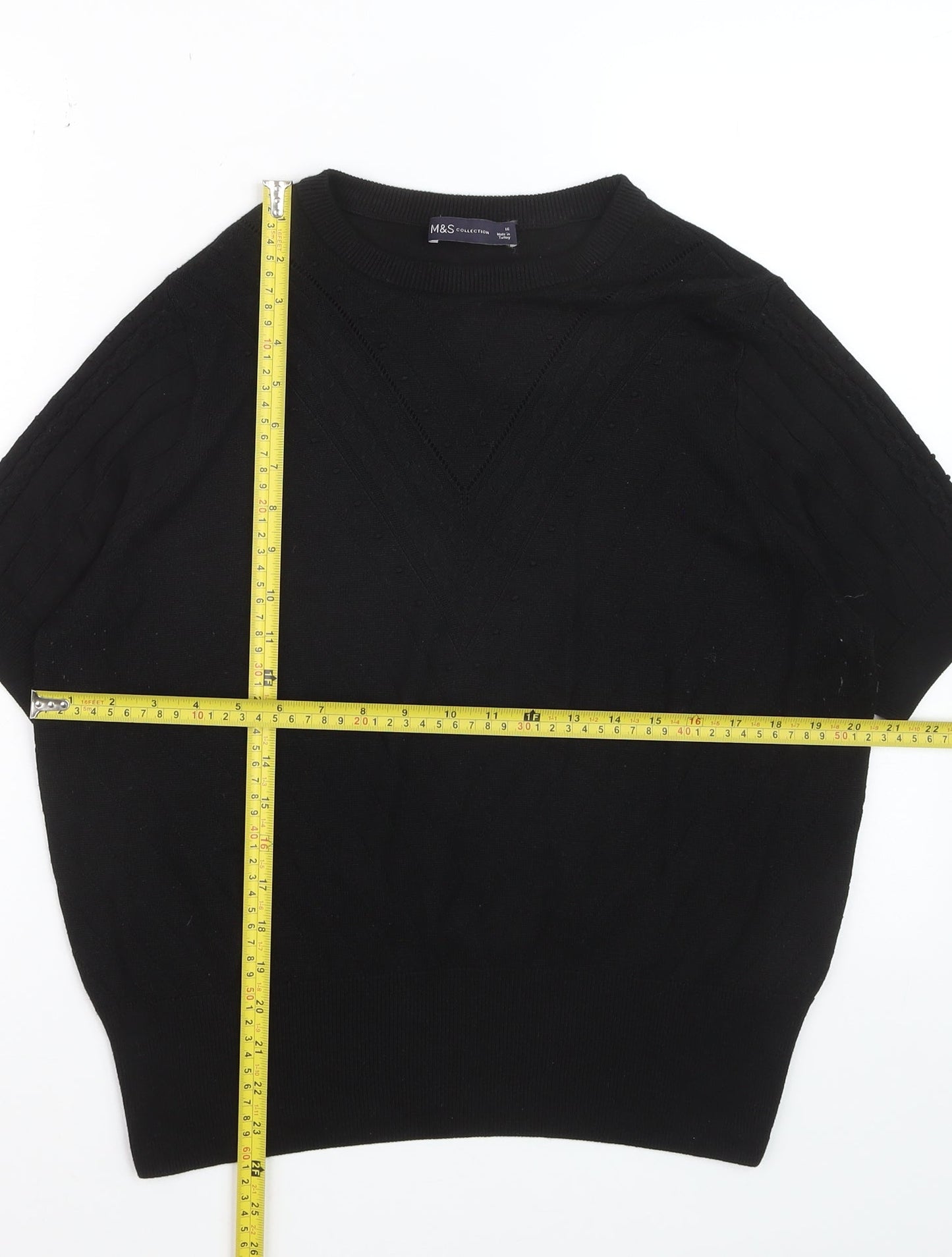 Marks and Spencer Women's Black Knit Short Sleeve Jumper Size 16