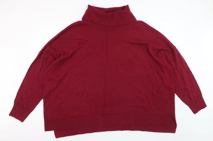 Live Unlimited Women's Red Roll Neck Plus Size 28 Relaxed Fit Jumper