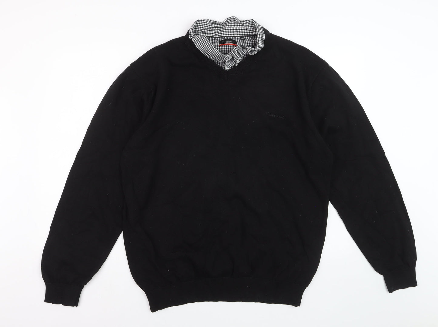 Pierre Cardin Men's Black 4XL V-Neck Cotton Pullover Jumper