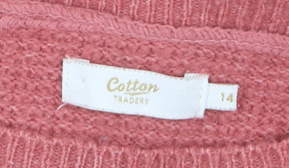 Cotton Traders Women Pink Colour Block Knit Jumper Size 14