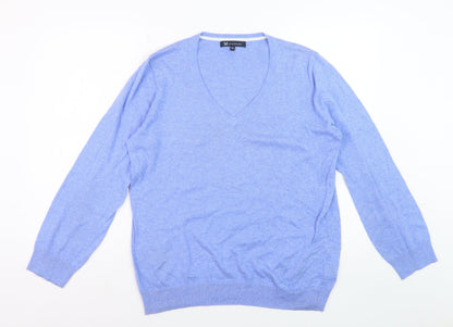 Crew Clothing Company Women Blue V-Neck Cotton Cashmere Jumper Size 16