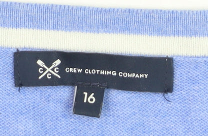 Crew Clothing Company Women Blue V-Neck Cotton Cashmere Jumper Size 16