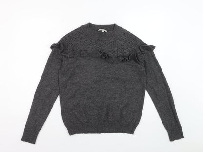 Next Women Grey Alpaca Blend Ruffle Knit Jumper Size 14