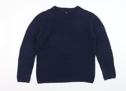 River Island Mens Blue Waffle-Knit Crew Neck Jumper Size S