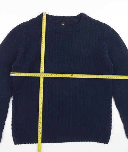 River Island Mens Blue Waffle-Knit Crew Neck Jumper Size S