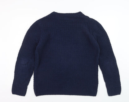 River Island Mens Blue Waffle-Knit Crew Neck Jumper Size S