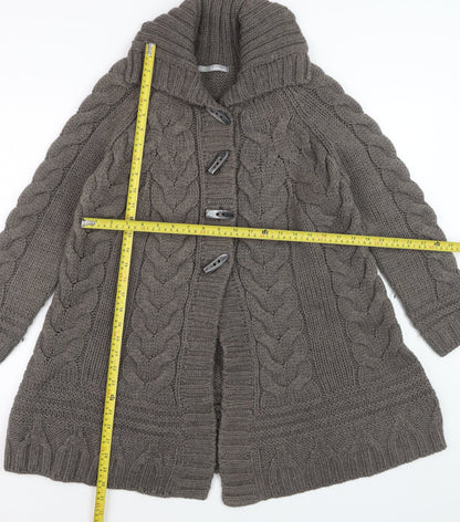 Marks and Spencer Womens Brown Chunky-Knit Roll Neck Long Cardigan M