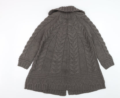 Marks and Spencer Womens Brown Chunky-Knit Roll Neck Long Cardigan M