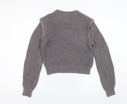 Abercrombie & Fitch Women's Grey Chunky Knit Crew Neck Jumper Size S
