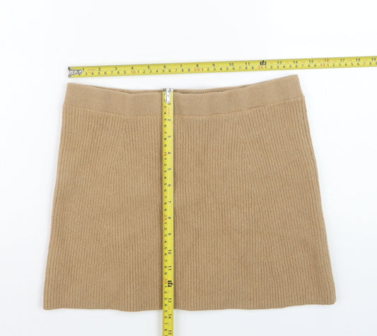 Uniqlo Women Beige Wool Knit Short Pencil Skirt L