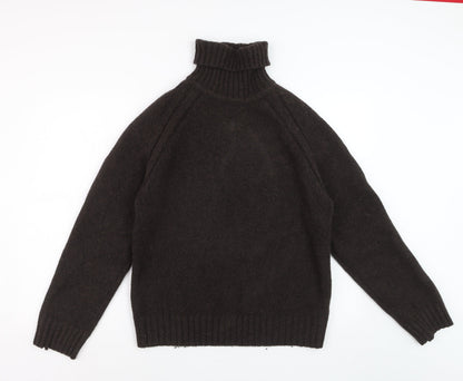 H&M L.O.G.G. Women's Brown Roll Neck Lambswool Jumper M