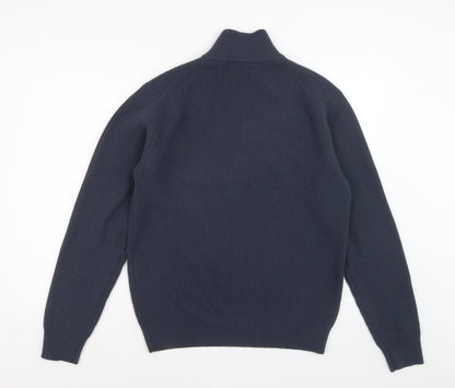 Uniqlo Men's Blue M 1/4 Zip High Neck Rib-Knit Jumper
