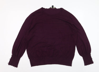 Lipsy Women Purple Crew Neck Long Sleeve Pullover Jumper Size 18